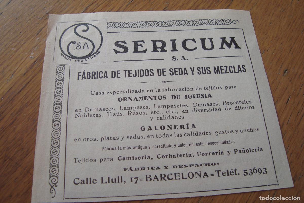 Werbekataloge: ANTIGUA PUBLICIDAD SERICUM S.A FABRICA TEJIDOS SEDA BARCELONA 1929