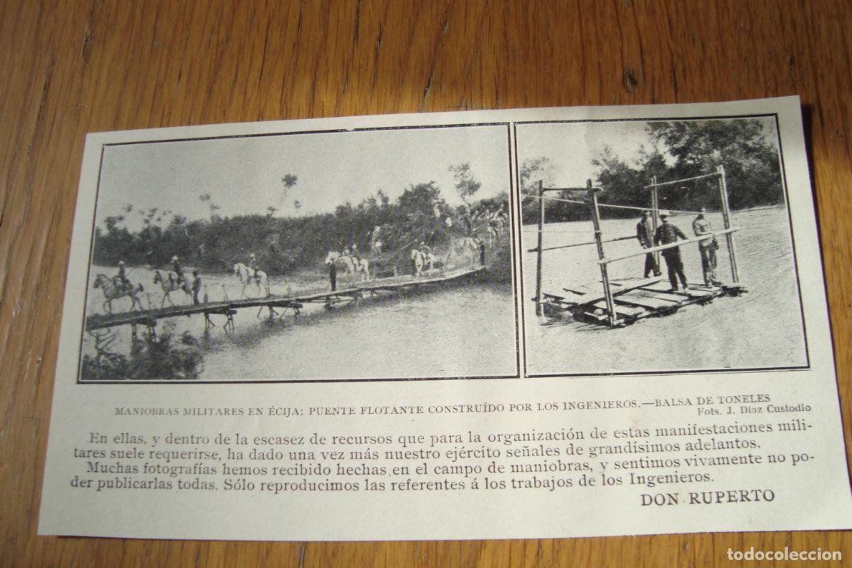 Catalogues publicitaires: ANTIGUO RECORTE PRENSA. MANIOBRAS MILITARES PUENTE FLOTANTE BALSA TONELES. ECIJA SEVILLA PPIOS XX