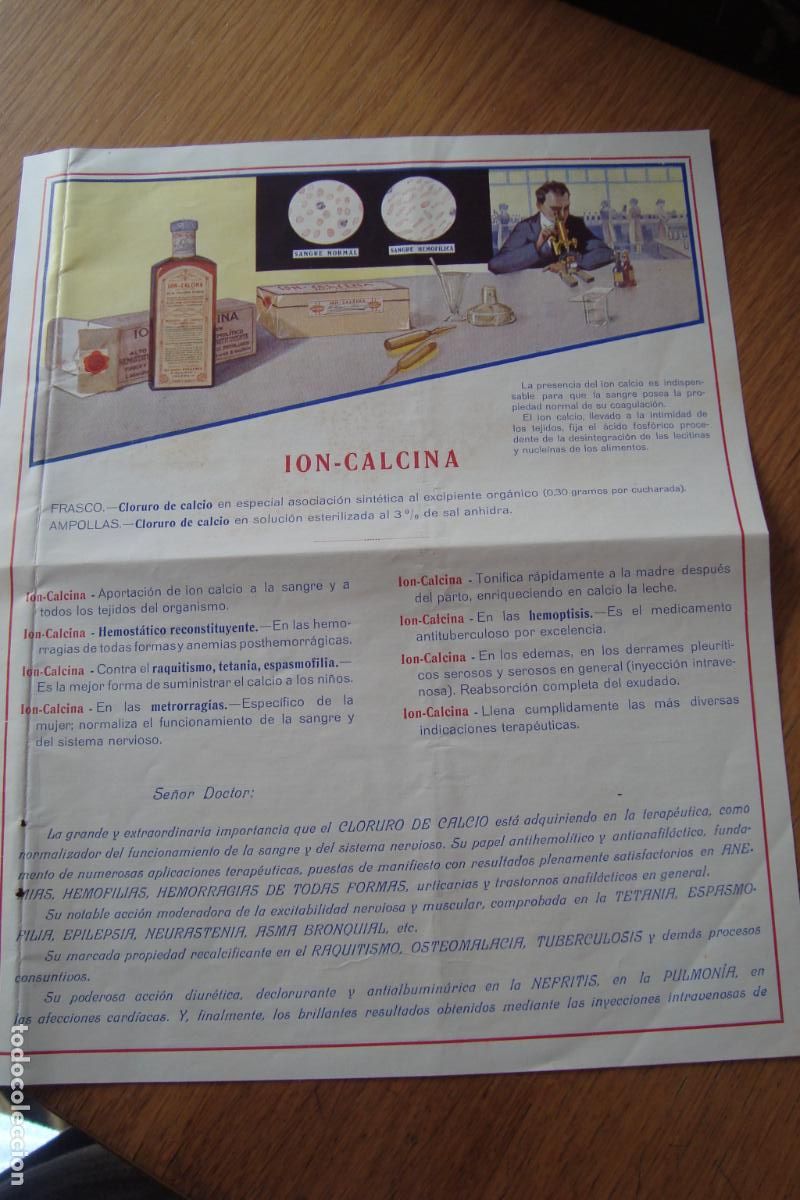 Catalogues publicitaires: ANTIGUA PUBLICIDAD MEDICAMENTO ION-CALCINA LABORATORIO M. PALLARES VALENCIA A&Ntilde;OS 30