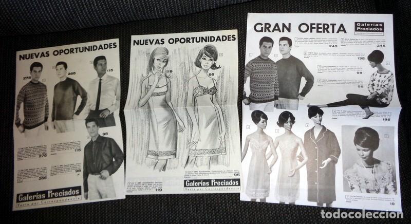Cat&aacute;logos publicitarios: LOTE 3 FLYERS PASQUIN PUBLICITARIO PUBLICIDAD VENTA CORREO A&Ntilde;OS 60 CAT&Aacute;LOGO MODA GALERIAS PRECIADO