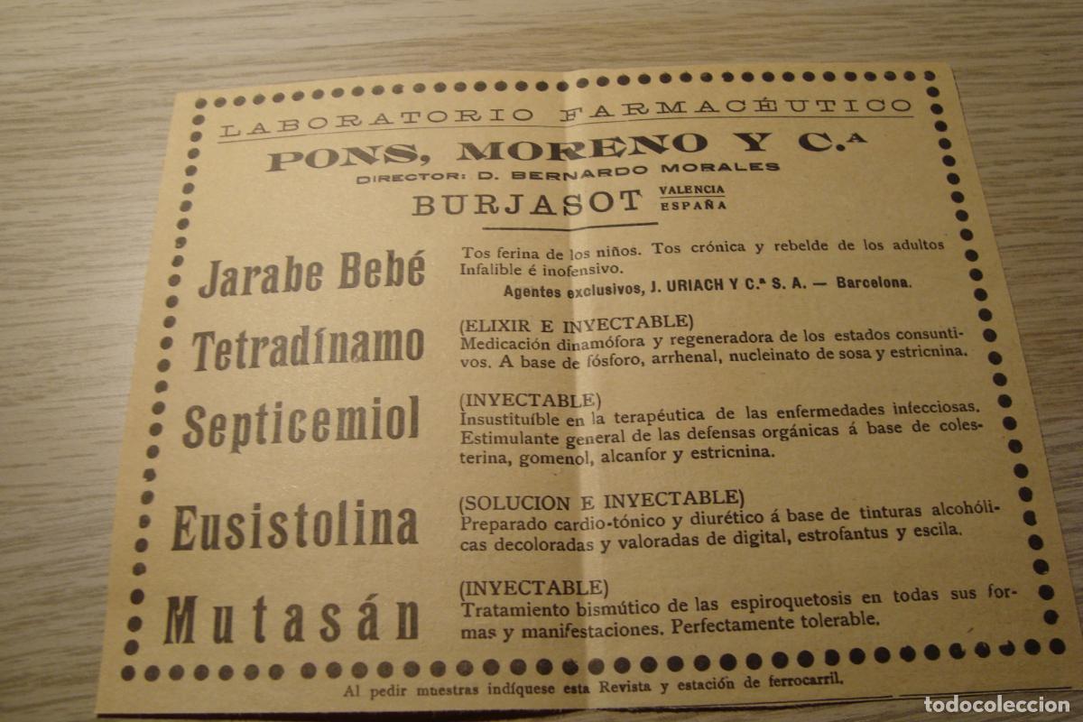 Werbekataloge: ANTIGUA PUBLICIDAD LABORATORIO FARMACEUTICO PONS MORENO CIA. BURJASOT VALENCIA. DIR BERNARDO MORALES