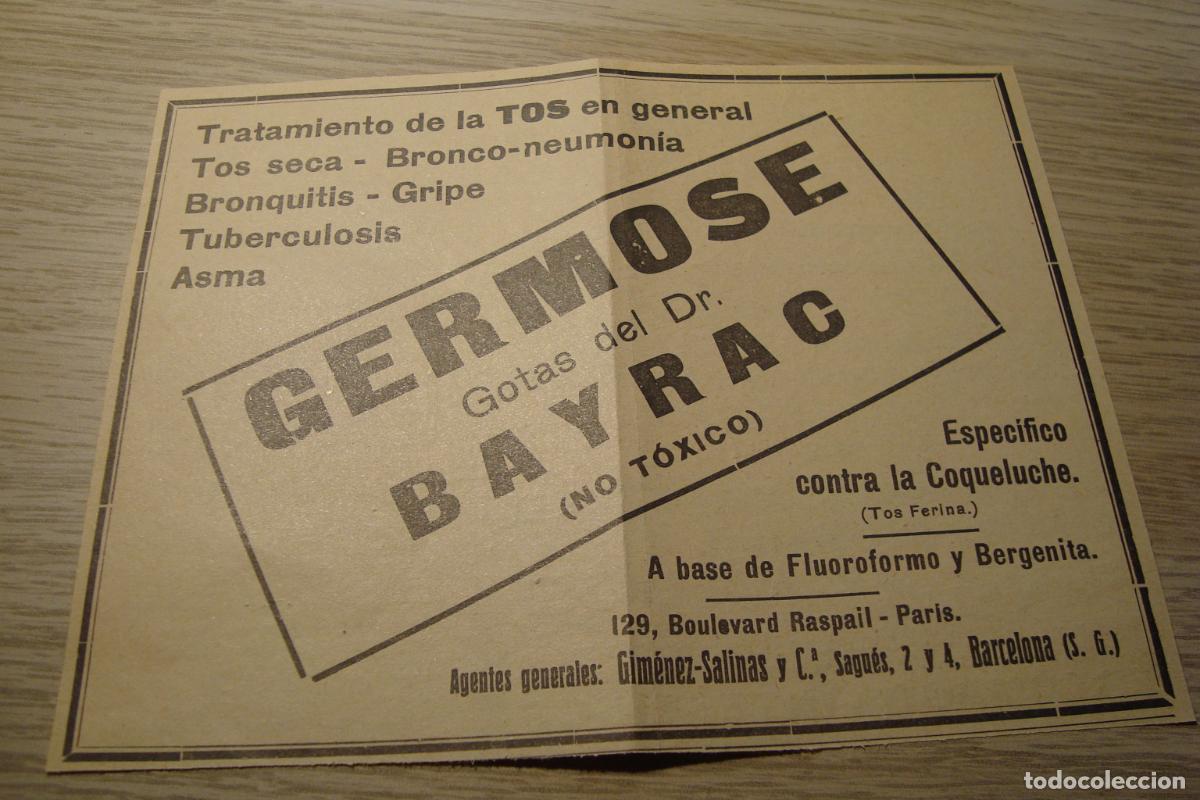 Cat&aacute;logos publicit&aacute;rios: ANTIGUA PUBLICIDAD MEDICAMENTO GERMOSE GOTAS DR. BAYRAC. GIMENEZ SALINAS CIA. BARCELONA