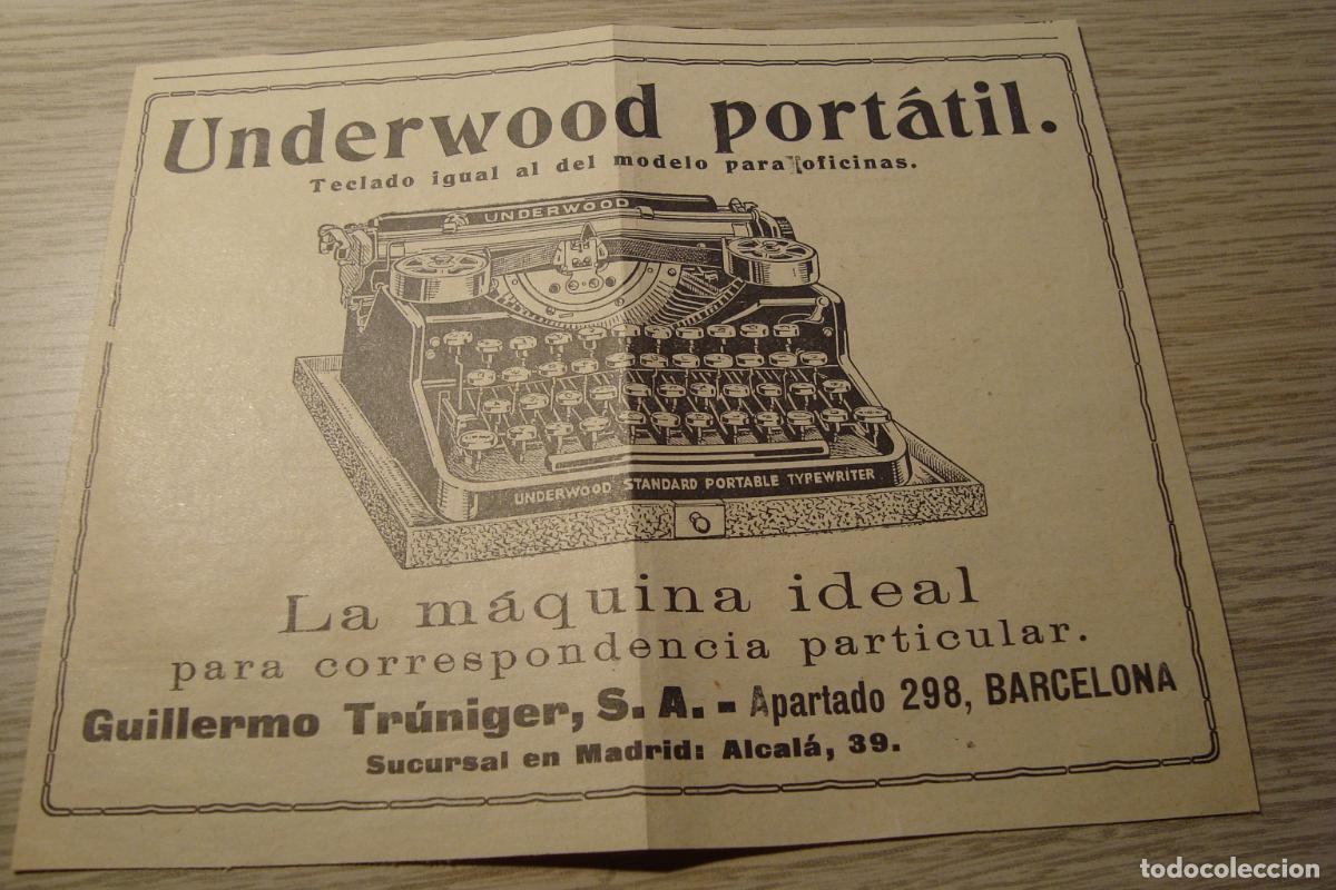 Werbekataloge: ANTIGUA PUBLICIDAD MAQUINA ESCRIBIR UNDERWOOD. GUILLERMO TRUNIGER-SANATORIO NEUROPATICO DR. LAFORA