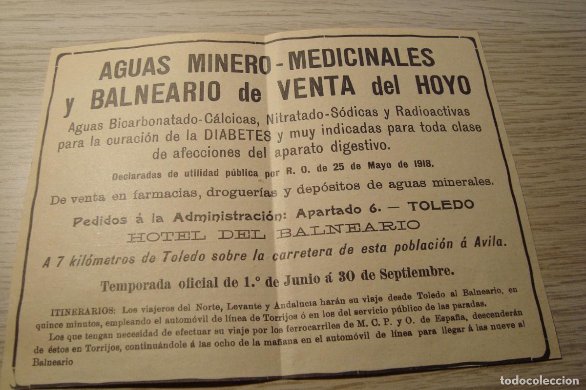 Werbekataloge: ANTIGUA PUBLICIDAD AGUAS MINERO MEDICINALES - BALNEARIO VENTA DEL HOYO TOLEDO