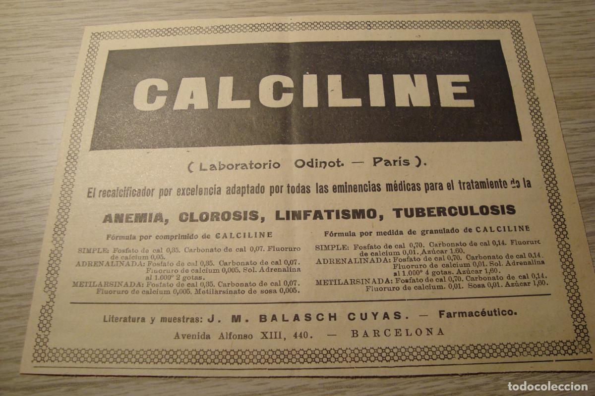 Werbekataloge: ANTIGUA PUBLICIDAD CALCINE. J.M. BALASCH CUYAS. FARMACEUTICO BARCELONA-DIGALENE HOFFMANN ROCHE PARIS