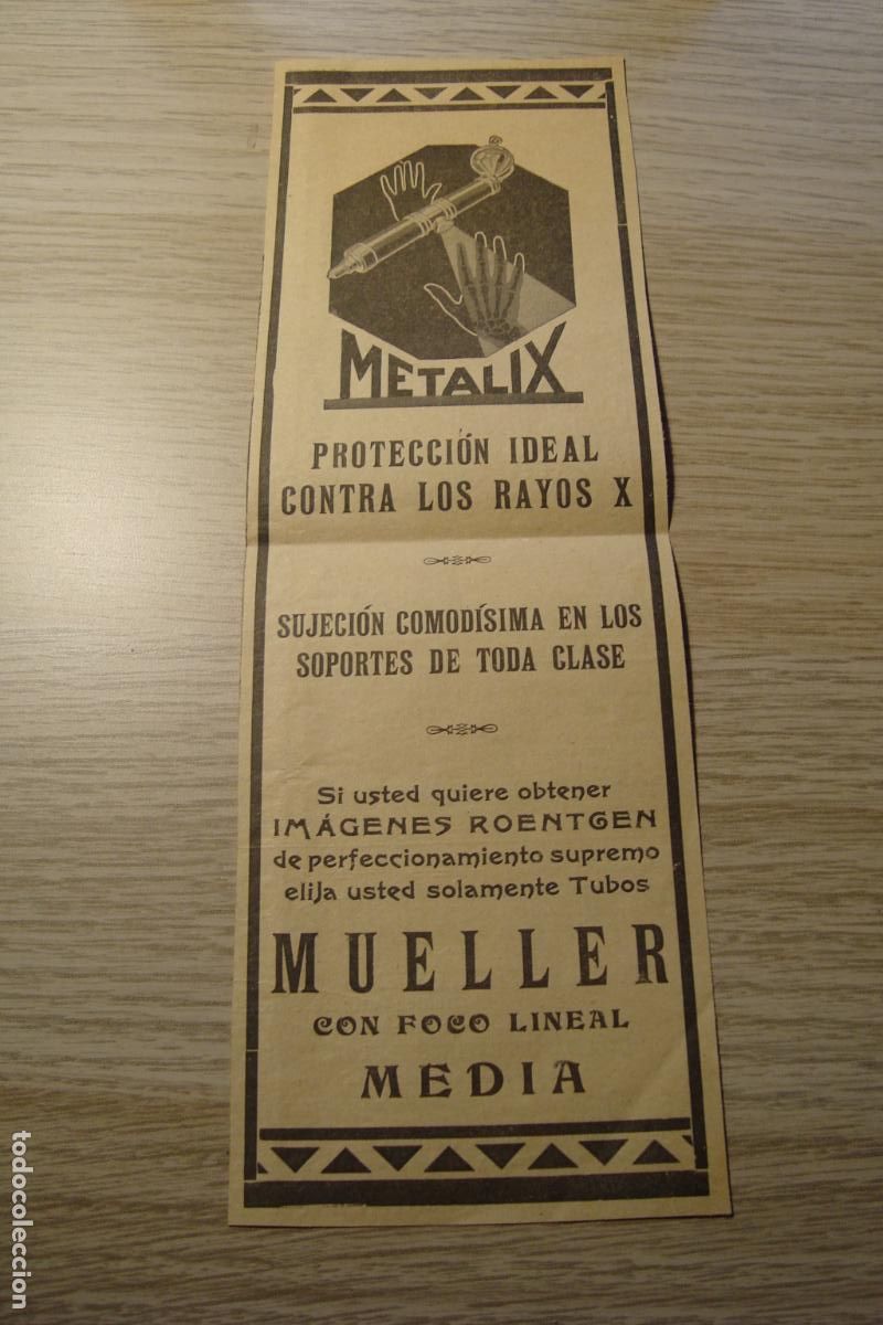 Werbekataloge: ANTIGUA PUBLICIDAD METALIX RAYOS X IMAGENES ROENTGEN MUELLER A&Ntilde;OS 30.