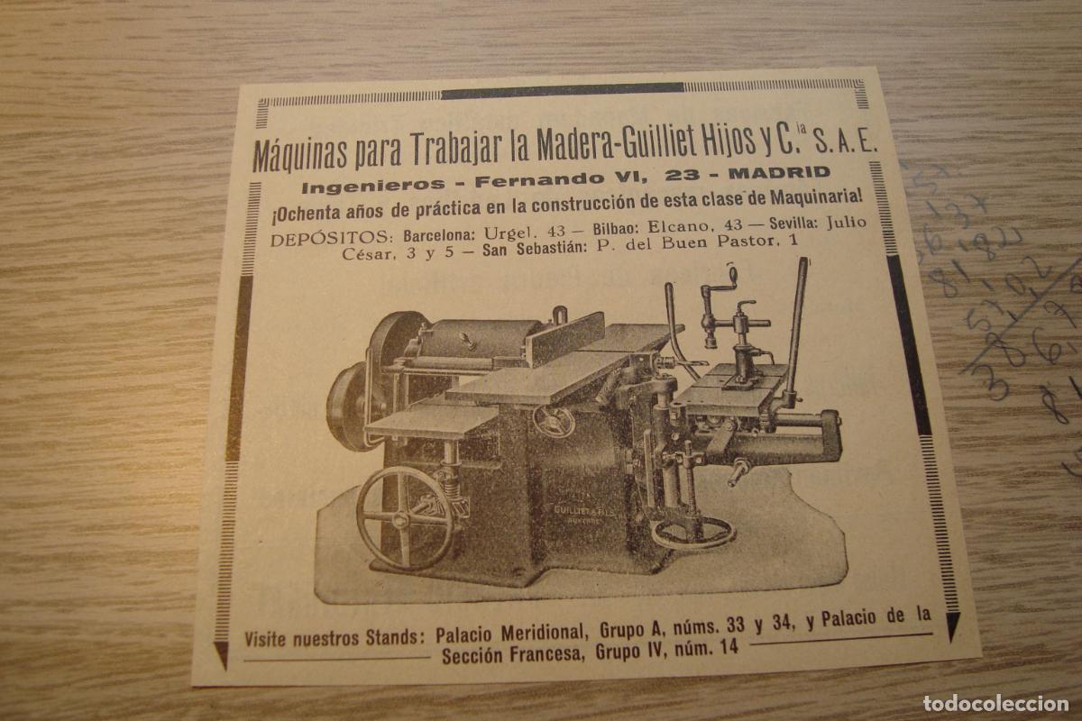 Advertising Catalogs: ANTIGUA PUBLICIDAD MAQUINAS TRABAJAR MADERA. GUILLIET HIJOS Y CIA MADRID.