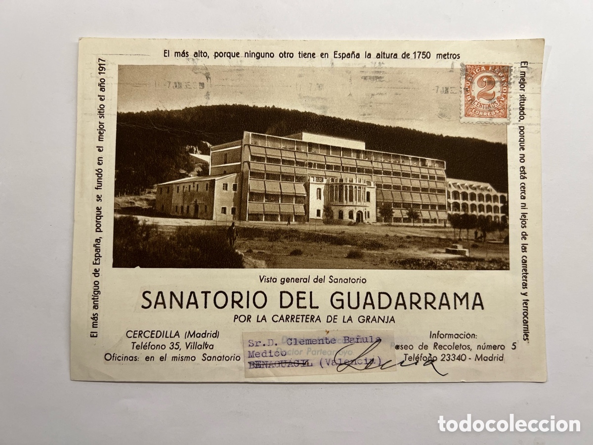 Cat&aacute;logos publicitarios: SANATORIO DEL GUADARRAMA Madrid. Franqueo 2 Ctm. Rep&uacute;blica Espa&ntilde;ola. Huecograbado Kallmeyer..