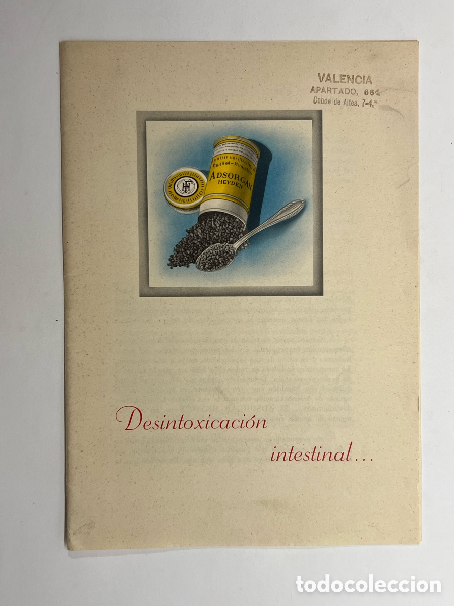 Catalogues publicitaires: Adsorgan - Heyden.. Desintoxicaci&oacute;n Intestinal Publicidad farmac&eacute;utica. Diptico (h.1960?)