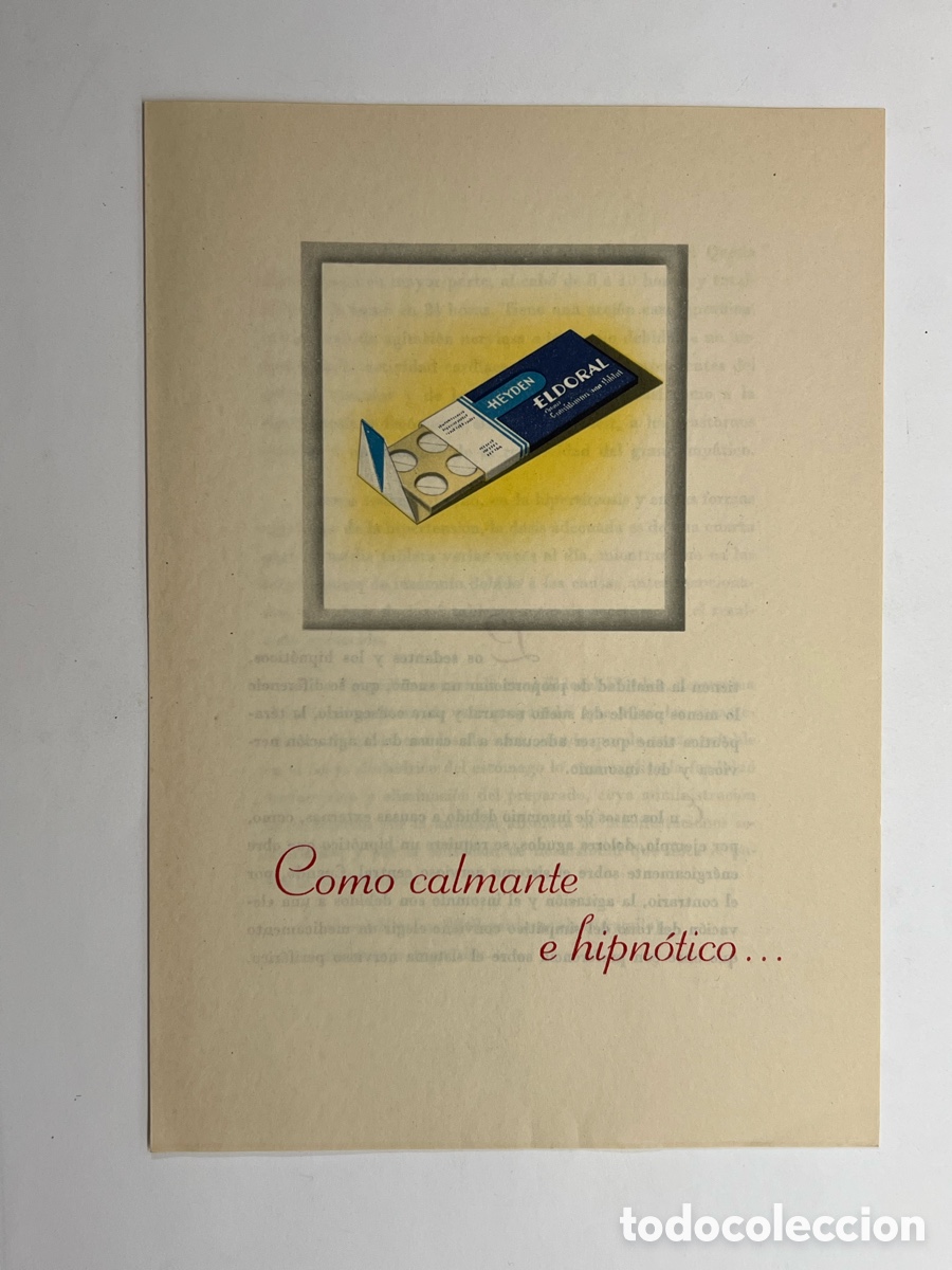 Catalogues publicitaires: Eldoral - Heyden.. Como Calmante e Hipn&oacute;tico.. Publicidad farmac&eacute;utica. Diptico (h.1960?)