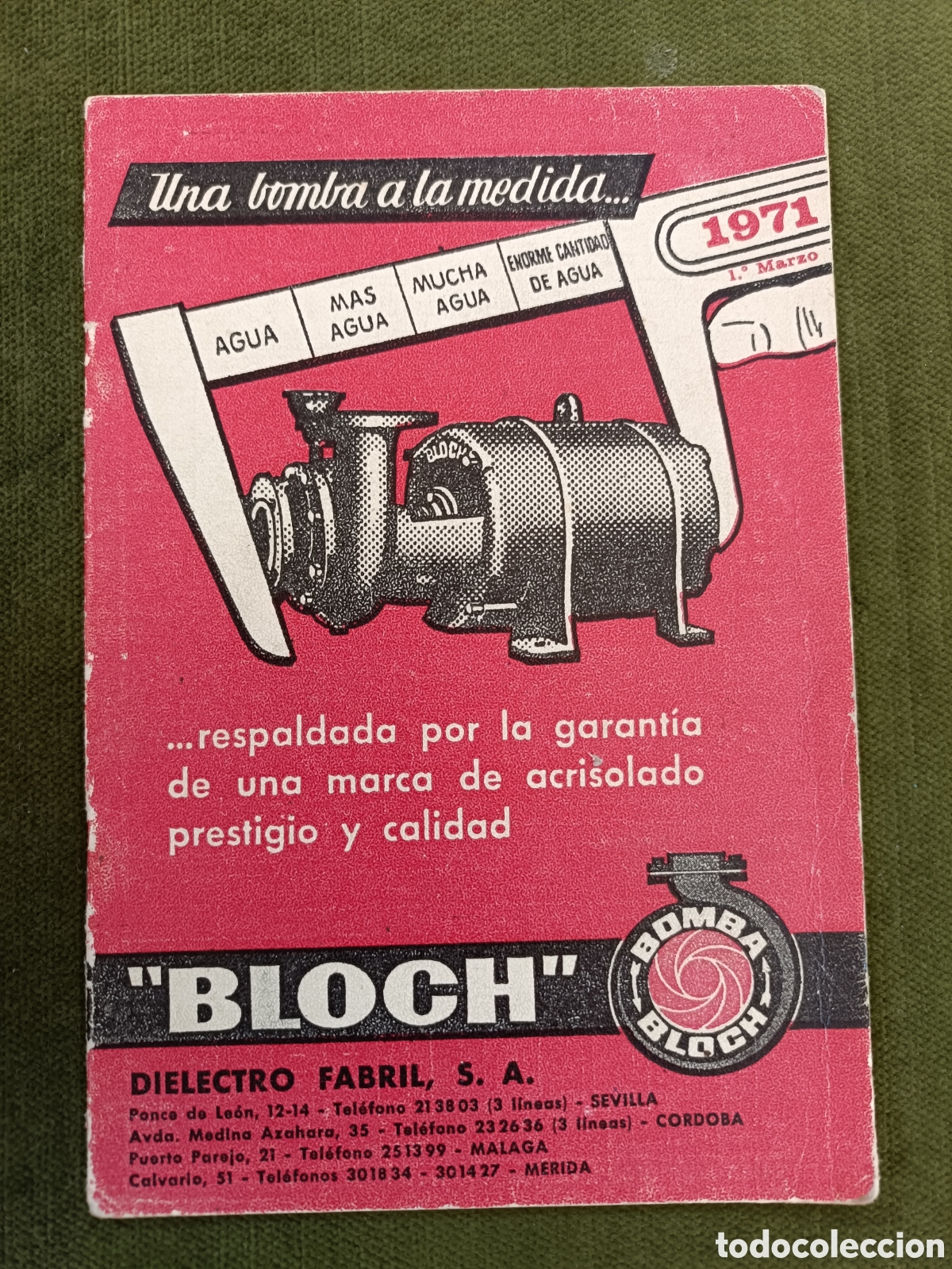 Cataloghi pubblicitari: CAT&Aacute;LOGO PUBLICITARIO BOMBA BLOCH. 1971.