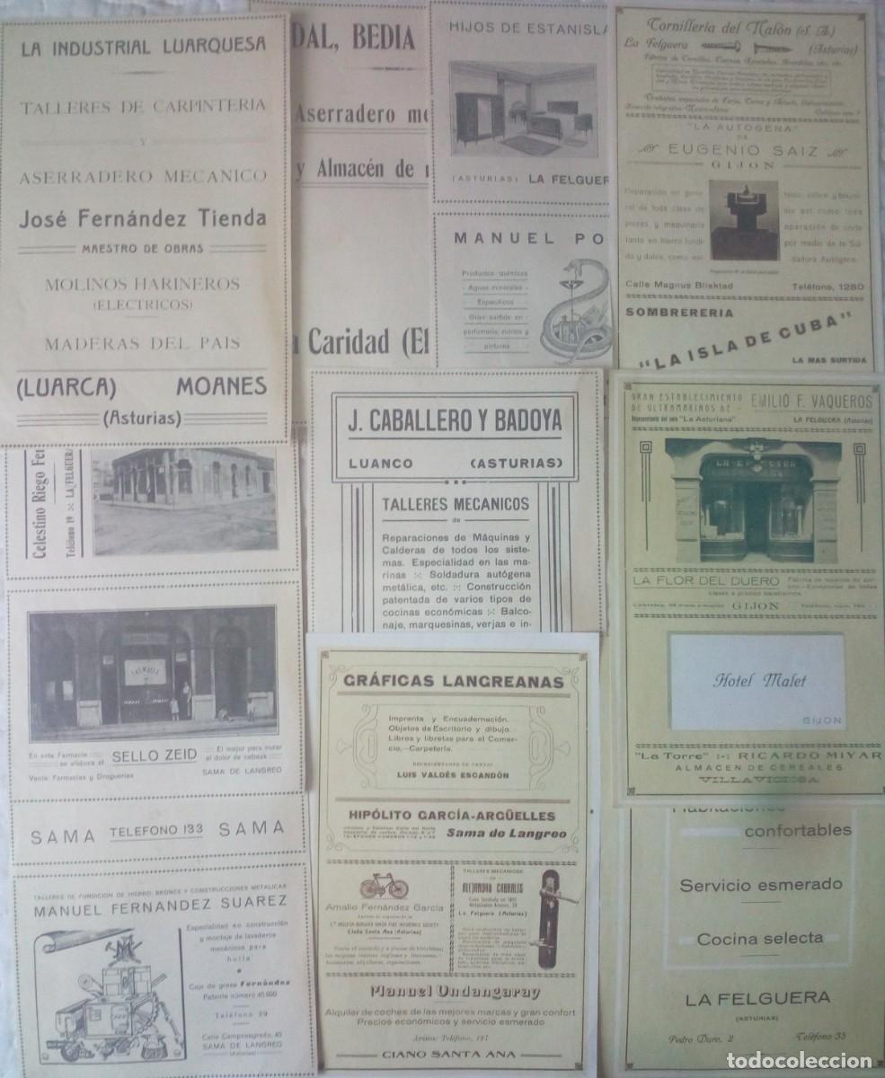 Advertising Catalogs: ASTURIAS. Lote 10 anuncios publicidad de los a&ntilde;os 20. Langreo, Luanco, Villaviciosa, Luarca ...