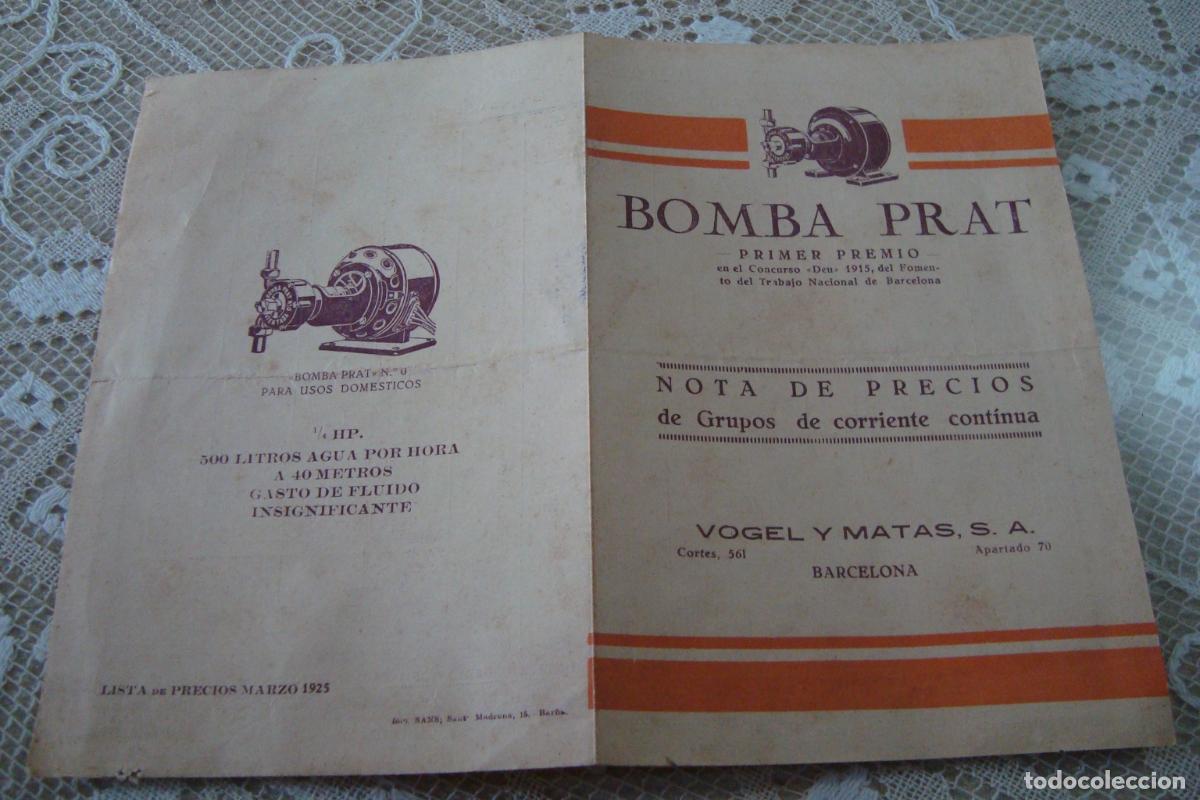Cat&aacute;logos publicit&aacute;rios: ANTIGUO DIPTICO BOMBA AGUA PRAT. VOGEL Y MATAS S.A BARCELONA 1925