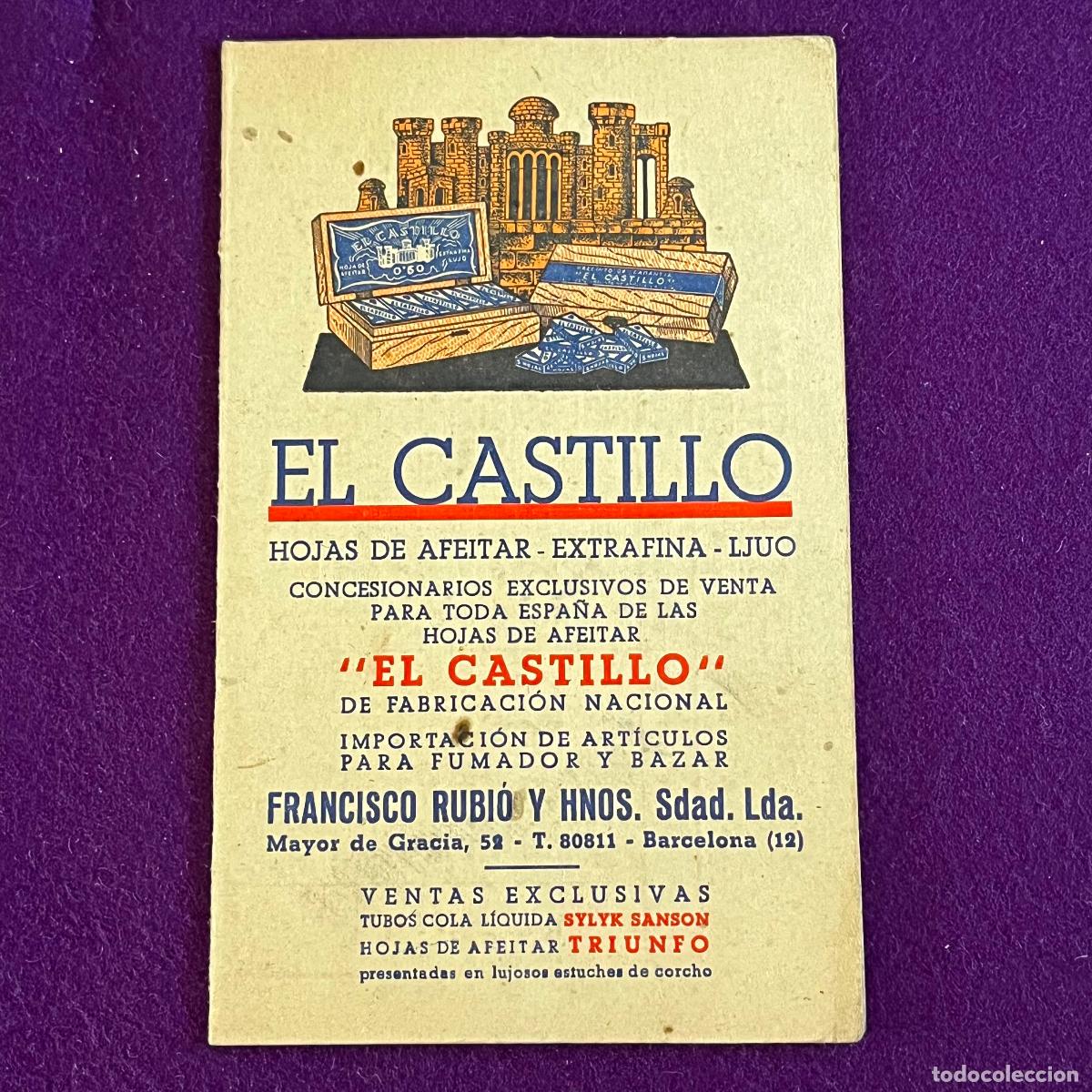 Cataloghi pubblicitari: DIPTICO DE PUBLICIDAD. HOJAS DE AFEITAR EL CASTILLO CON TABLA DE REDUCCION DE PESETAS. A&Ntilde;OS 50.