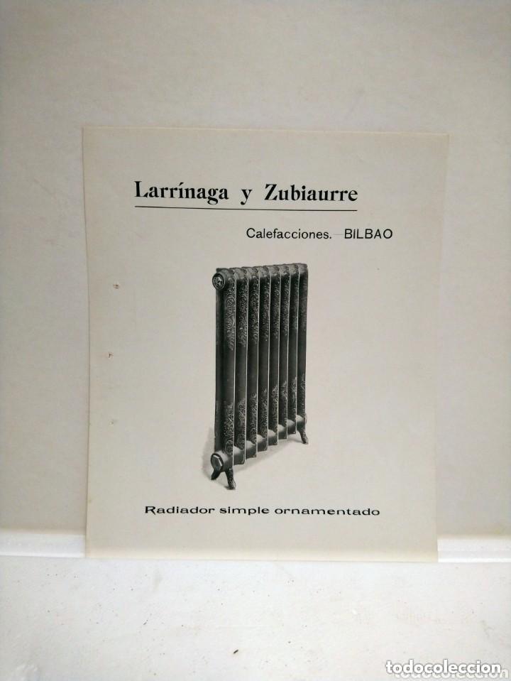 Cat&aacute;logos publicitarios: Hoja publicitaria Larr&iacute;naga y Zubiaurre Calefacciones. Bilbao. Radiador Simple Ornamentado