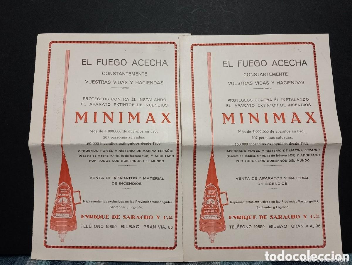 Cataloghi pubblicitari: EL FUEGO ACECHA CONSTANTEMENTE VUESTRAS VIDAS Y HACIENDAS. MINIMAX APARTO EXTINTOR DE INCENDIOS
