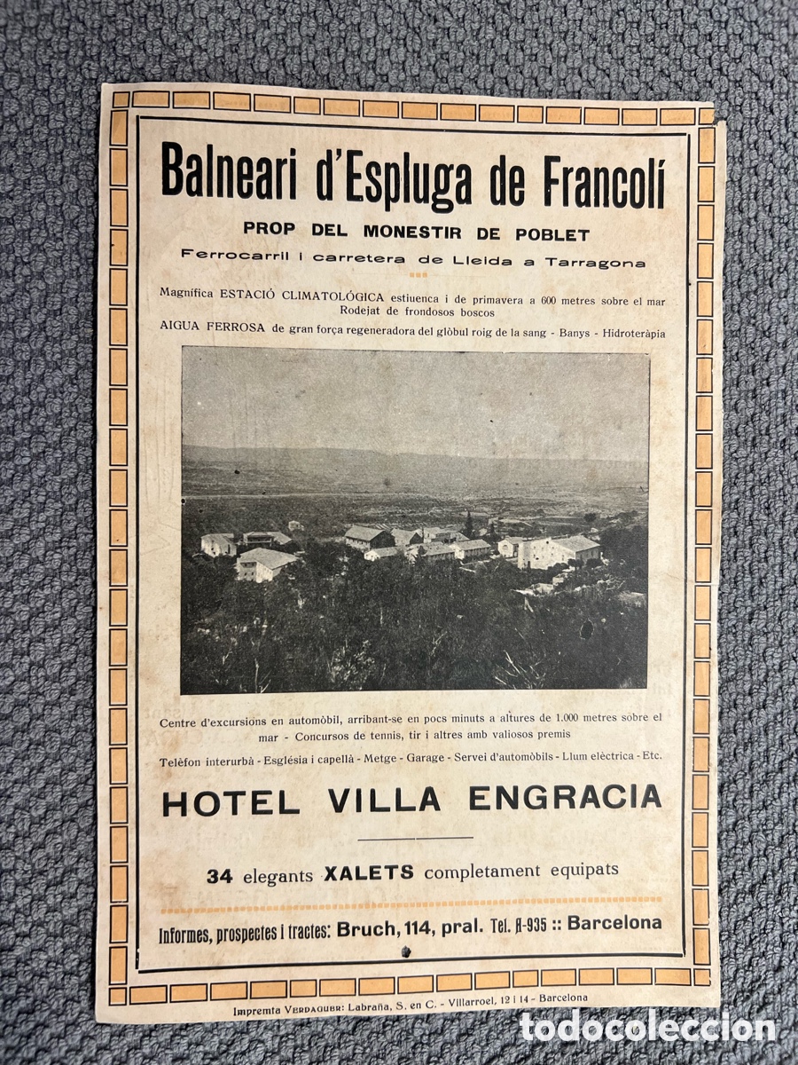 Cataloghi pubblicitari: Balneari d'Espluga de Francoli PROP DEL MONESTIR DE POBLET.. Publicidad (h.1920?)