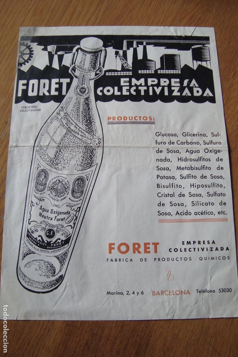 Cataloghi pubblicitari: ANTIGUA PUBLICIDAD AGUA FORET EMPRESA COLECTIVIZADA BARCELONA- BATIDORA JUAN TURU TARRASA 1937