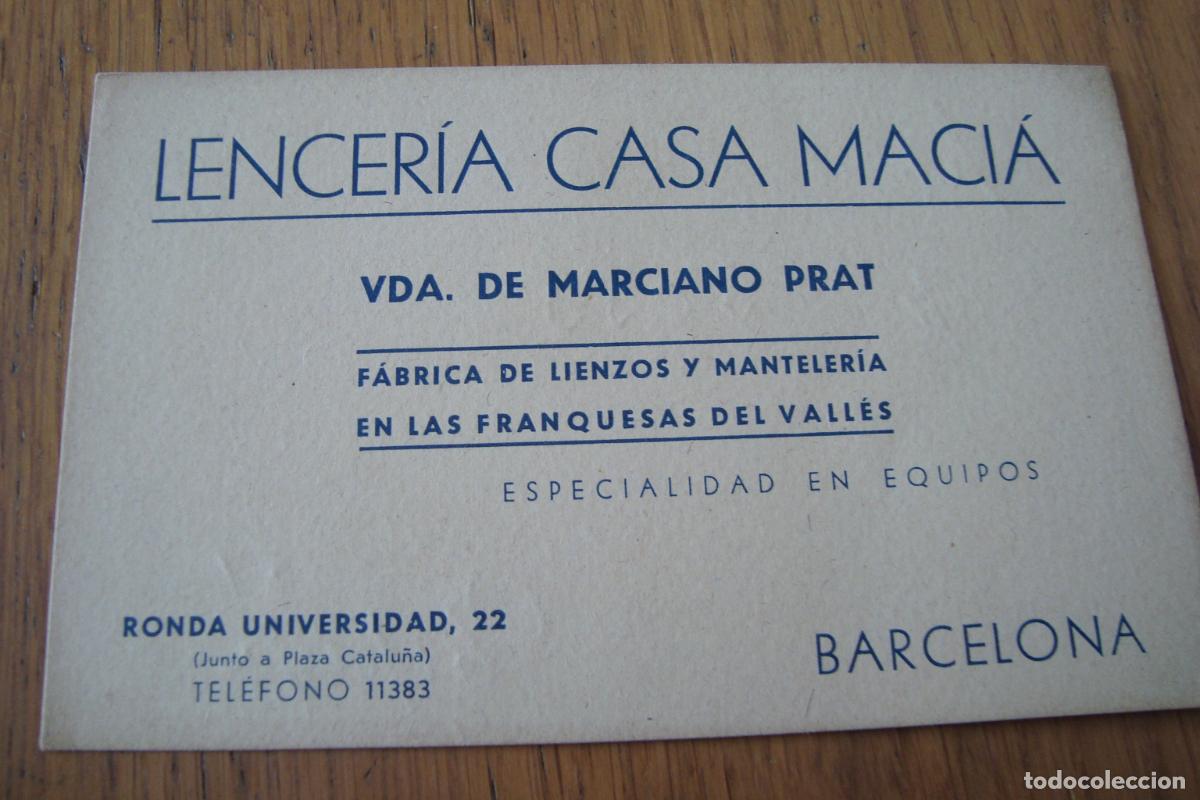 Advertising Catalogs: ANTIGUA TARJETA COMERCIAL LENCERIA CASA MACI&Aacute;. VDA. MARCIANO PRAT. FRANQUESAS VALLES BARCELONASE