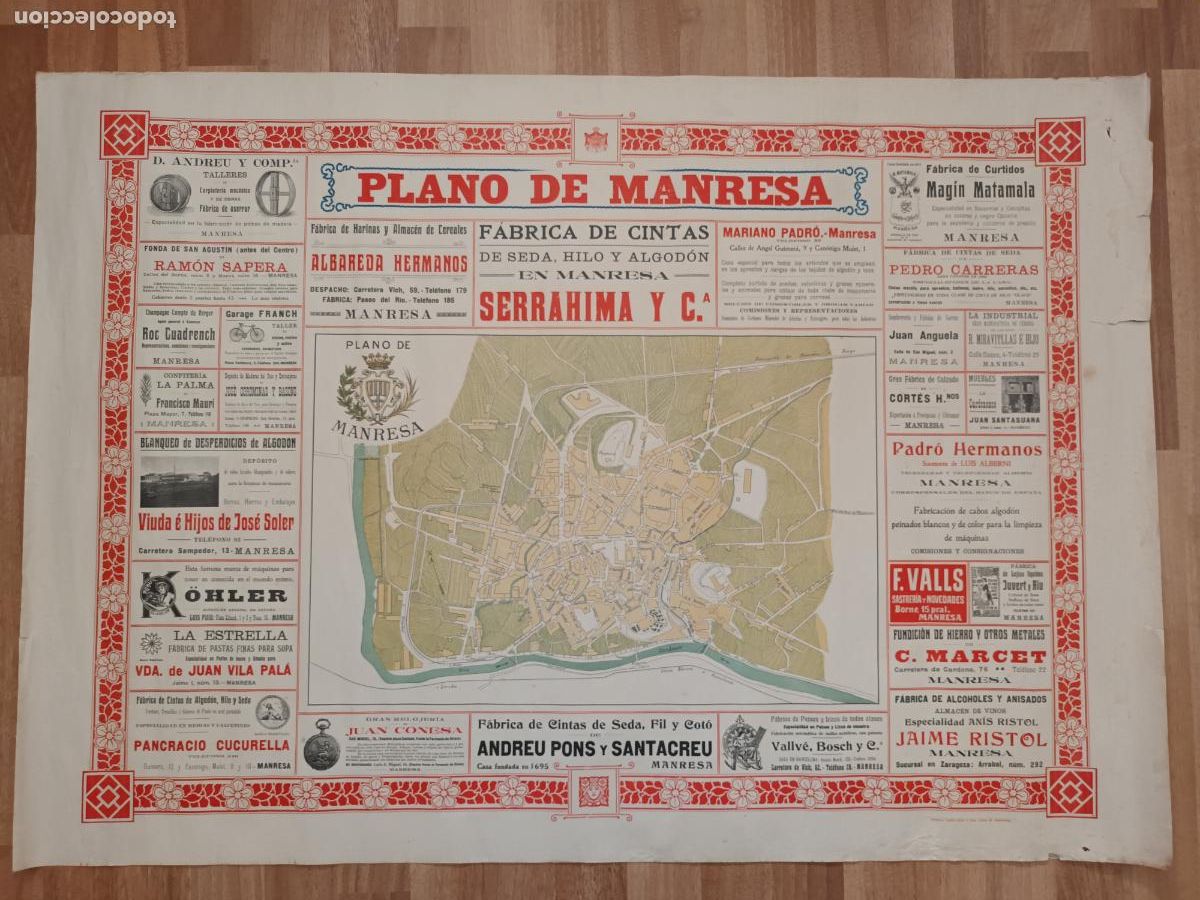 Cat&aacute;logos publicitarios: ANTIGUO PLANO DE MANRESA INDUSTRIAL. CON FABRICAS Y NEGOCIOS DE EPOCA