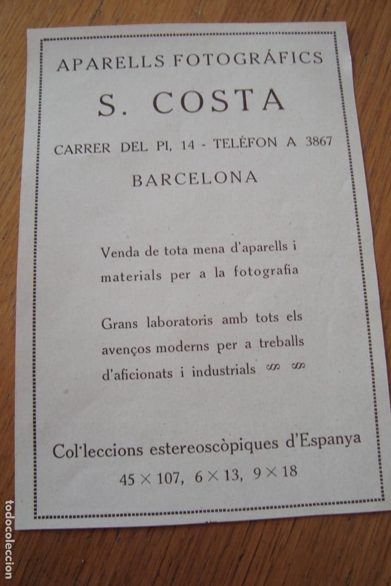 Werbekataloge: ANTIGUA PUBLICIDAD S. COSTA APARELLS FOTOGRAFICS BARCELONA-HOTEL MONESTIR JOSEP BARCEL&Oacute; RIPOLL