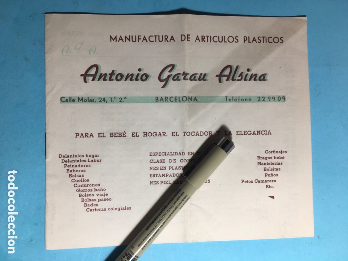 Catalogues publicitaires: 1953 BCN MANUFACTURA DE ART&Iacute;CULOS PL&Aacute;STICOS ANTONIO GARAU ALSINA LISTADO ART&Iacute;CULOS Y PRECIOS