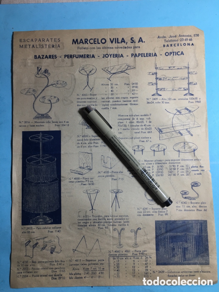 Catalogues publicitaires: 50/60&acute;s ca. MARCELO VILA CAT&Aacute;LOGO MATERIAL ESCAPARATES BAZARES PERFUMER&Iacute;A JOYER&Iacute;A PAPELER&Iacute;A &Oacute;PTICA