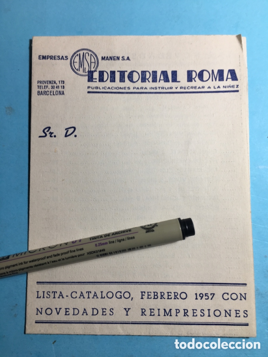 Cataloghi pubblicitari: 1957 BCN EMPRESAS MANEN EMSA EDITORIAL ROMA PUBLICACIONES PARA INSTRUIR Y RECREAR A LA NI&Ntilde;EZ