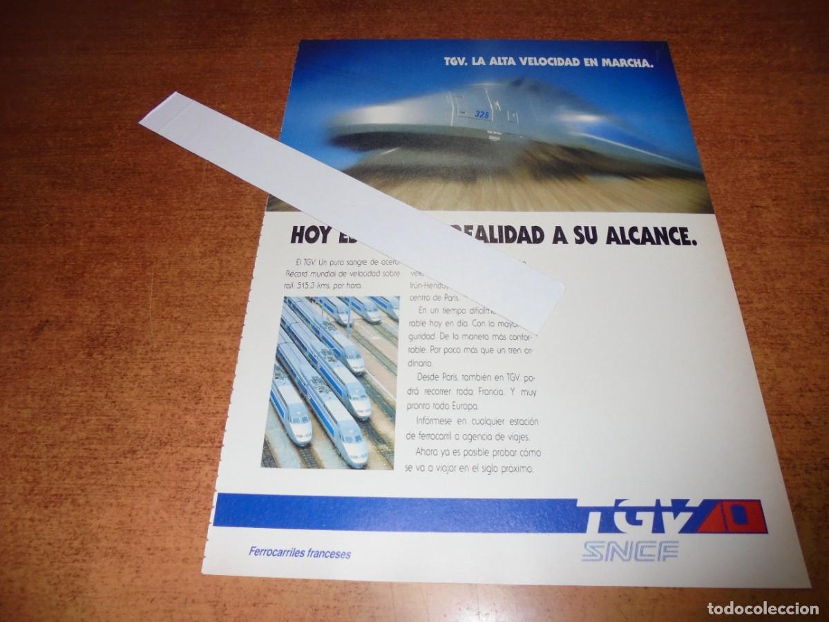 Advertising Catalogs: PUBLICIDAD 1991: TGV TREN ALTA VELOCIDAD. IR&Uacute;N-HENDAYA A PAR&Iacute;S.
