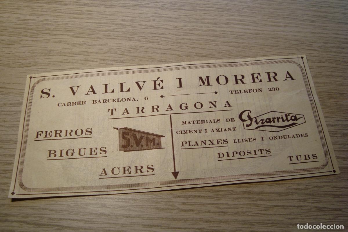 Advertising Catalogs: ANTIGUA PUBLICIDAD S. VALLV&Eacute; I MORERA. HIERROS VIGAS ACEROS. TARRAGONA 1934