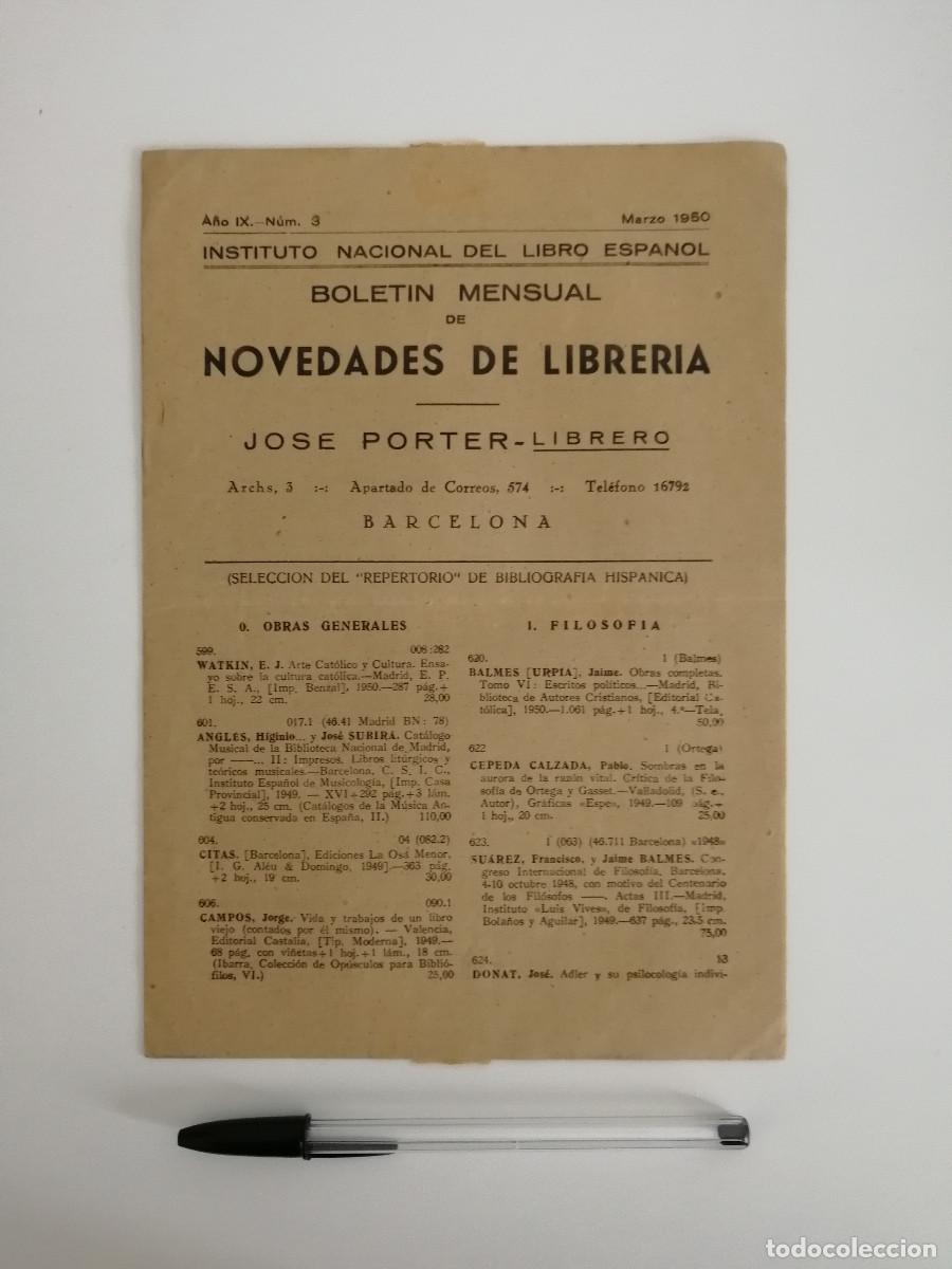 Advertising Catalogs: INSTITUTO NACIONAL DEL LIBRO ESPA&Ntilde;OL BOLETIN MENSUAL-LISTA-NOVEDADES DE LIBRERIA JOSE PORTER - N.3