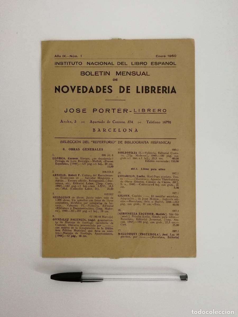 Advertising Catalogs: INSTITUTO NACIONAL DEL LIBRO ESPA&Ntilde;OL BOLETIN MENSUAL-LISTA-NOVEDADES DE LIBRERIA JOSE PORTER - N.1