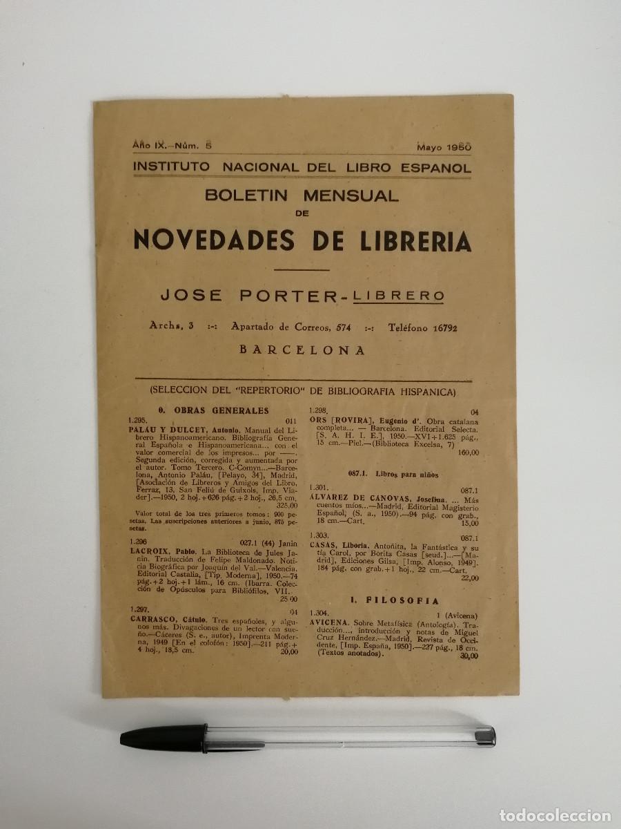 Advertising Catalogs: INSTITUTO NACIONAL DEL LIBRO ESPA&Ntilde;OL BOLETIN MENSUAL-LISTA-NOVEDADES DE LIBRERIA JOSE PORTER - N.5