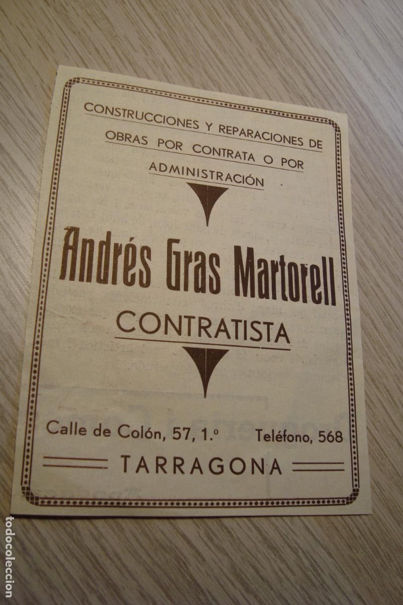 Advertising Catalogs: ANTIGUA PUBLICIDAD ANDRES GRAS MARTORELL. CONSTRUCCIONES TARRAGONA 1934