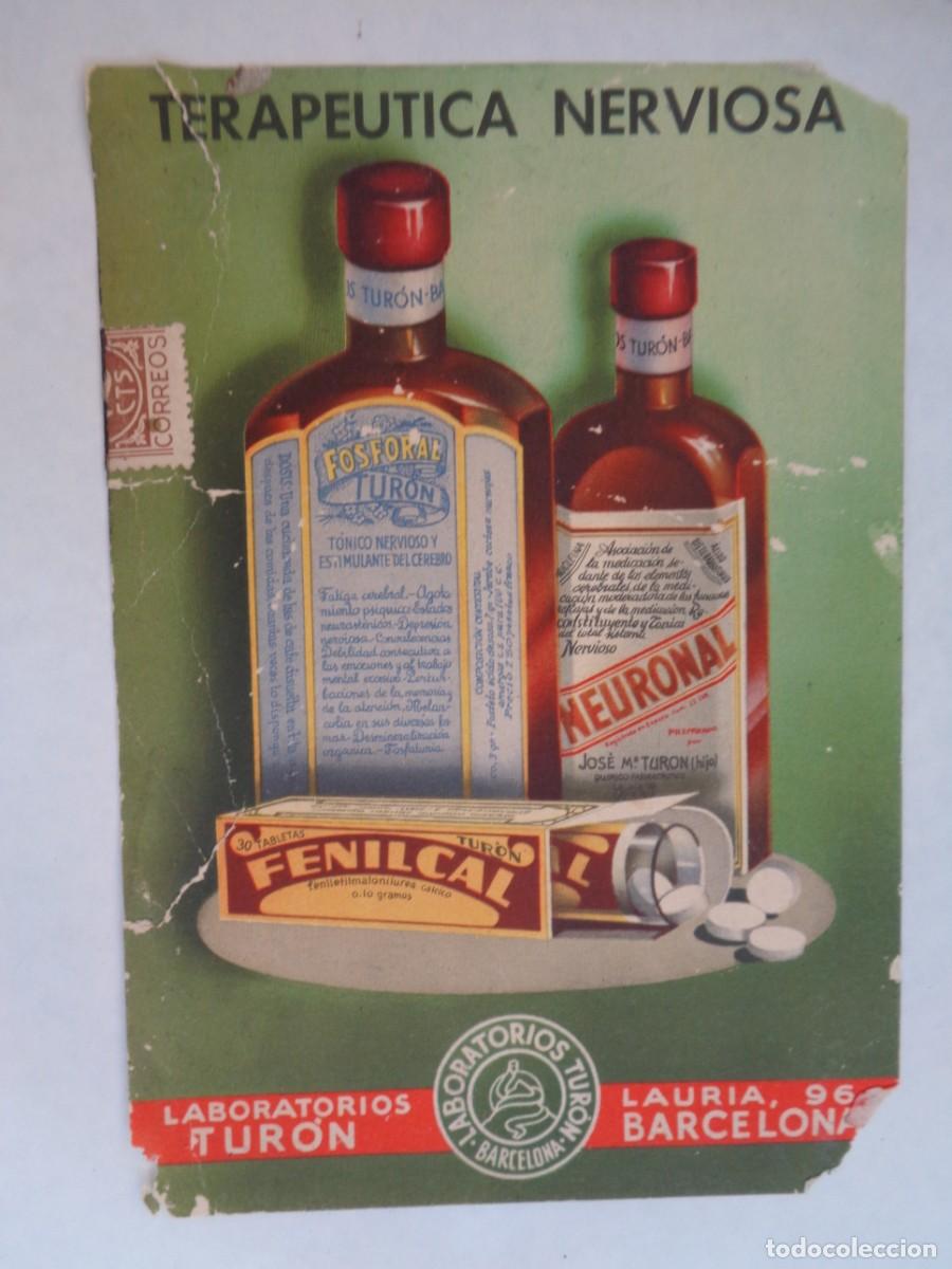 Werbekataloge: POSTAL PUBLICIDAD FARMACIA: FENILCAL , TERAPEUTICA NERVIOSA . DE LABORATORIOS TURON, BARCELONA