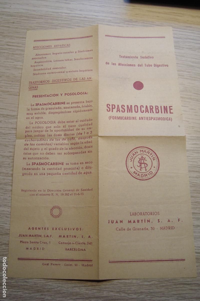 Cat&aacute;logos publicitarios: ANTIGUO PROSPECTO LABORATORIOS JUAN MARTIN S.A MADRID. SPASMOCARBINE