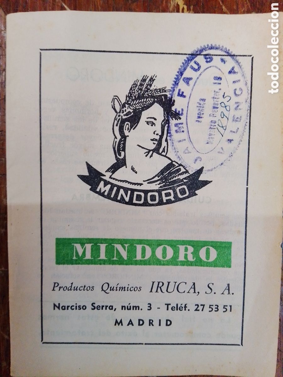 Cat&aacute;logos publicitarios: MINDORO. PRODUCTOS QUIMICOS IRUCA S.A. MADRID.