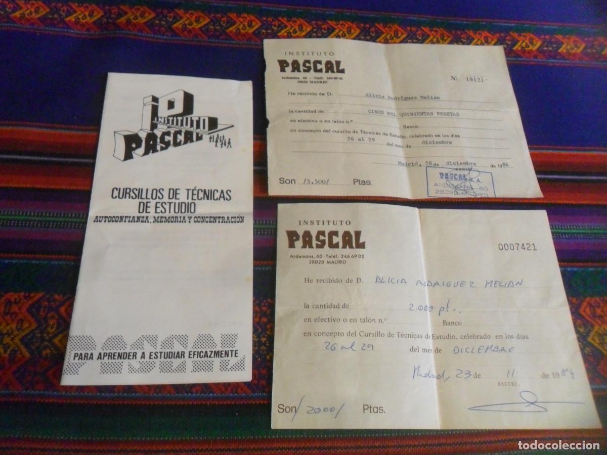 Cat&aacute;logos publicit&aacute;rios: D&Iacute;PTICO INSTITUTO PASCAL DE MADRID CURSILLOS DE T&Eacute;CNICAS DE ESTUDIO Y DOS FACTURAS. 1984.