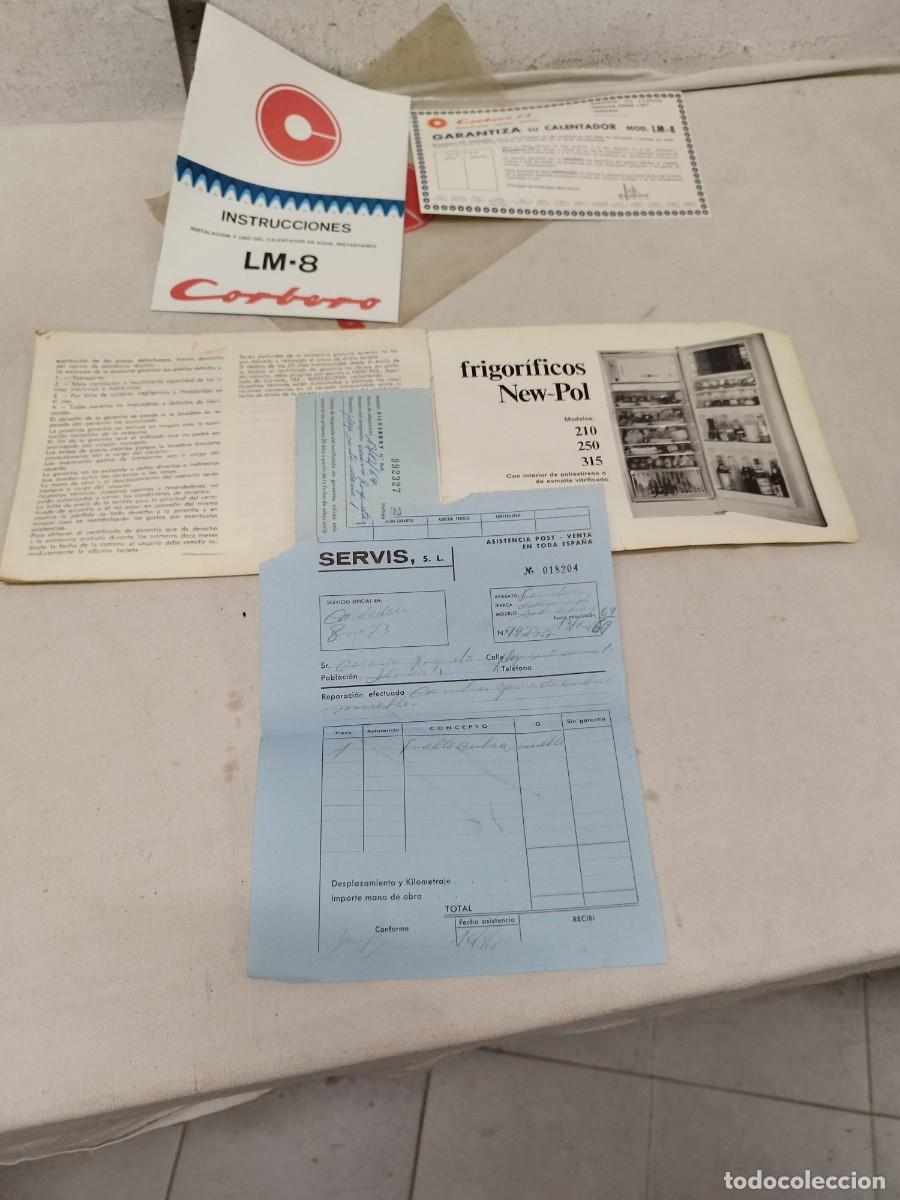 Cat&aacute;logos publicit&aacute;rios: Papeles, garantias, manuales calentador Mod. LM 8. Corbero, lavadora