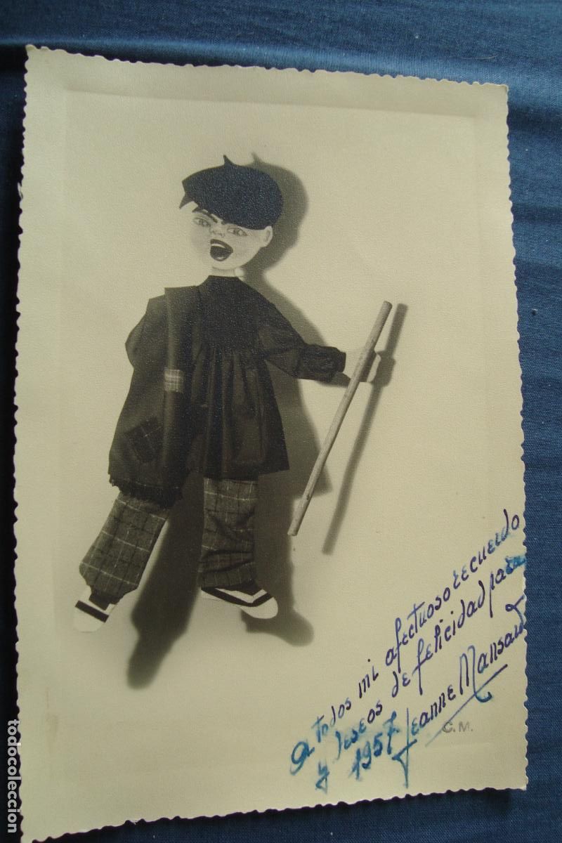 Cat&aacute;logos publicit&aacute;rios: ANTIGUA TARJETA FELICITACION JEANNE MANSAUT 1957.