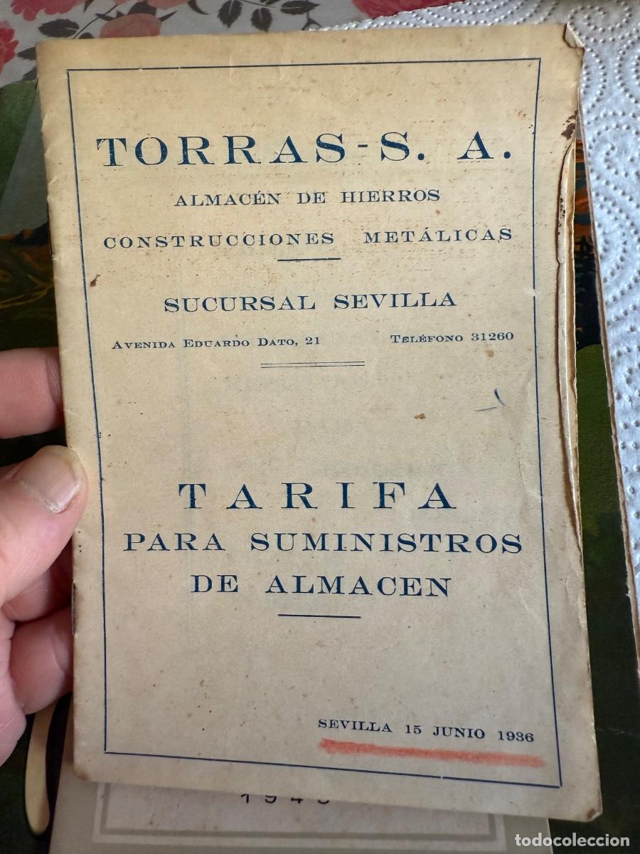 Catalogues publicitaires: Antigua cat&aacute;logo torras S A tarifa para suministros de almac&eacute;n 1936
