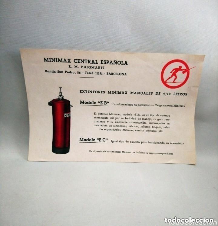 Cat&aacute;logos publicitarios: Hoja publicitaria Minimax Central Espa&ntilde;ola. Extintores manuales de 9/10 litros. Modelo &rdquo;E B&rdquo; y &rdquo;E C&rdquo;