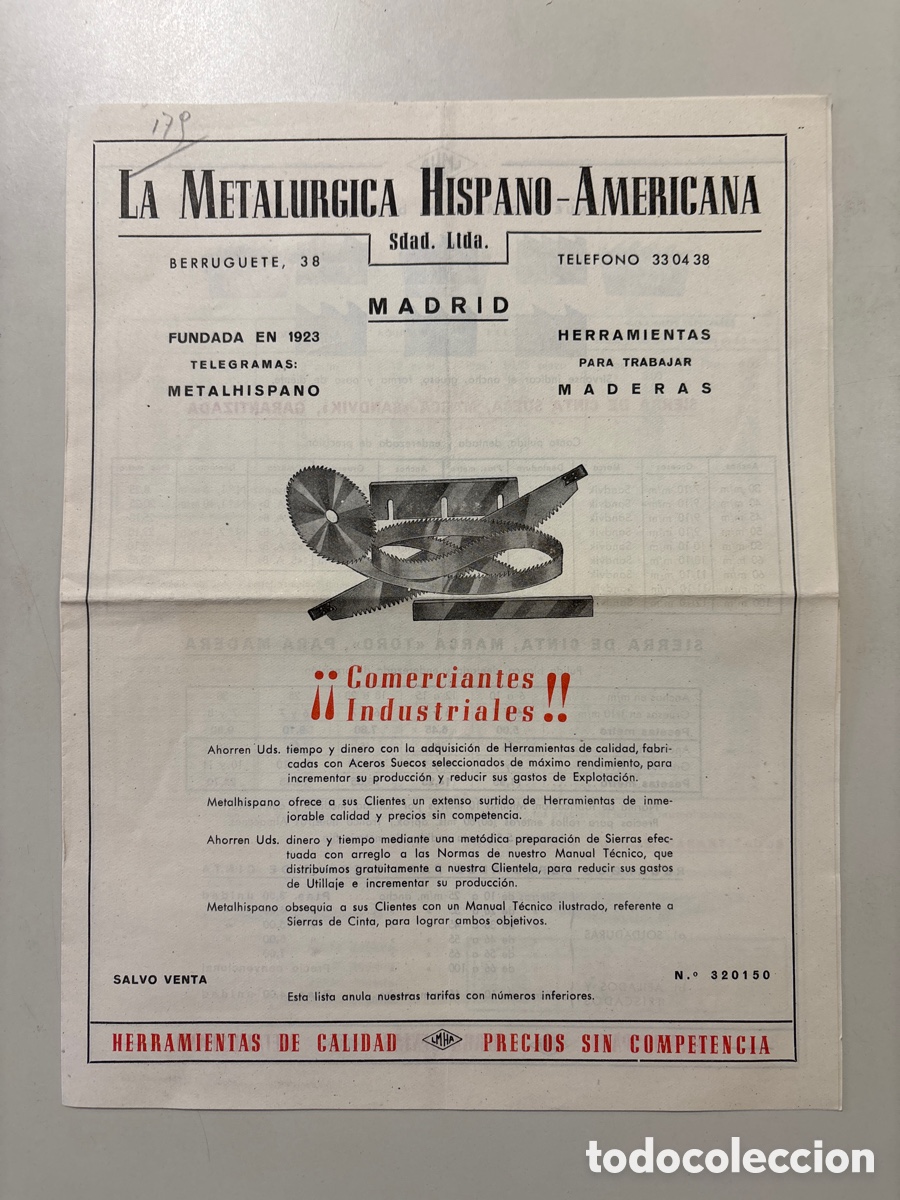 Catalogues publicitaires: LA METAL&Uacute;RGICA HISPANO-AMERICANA SDAD. LTDA. MADRID. FUNDADA EN 1923.