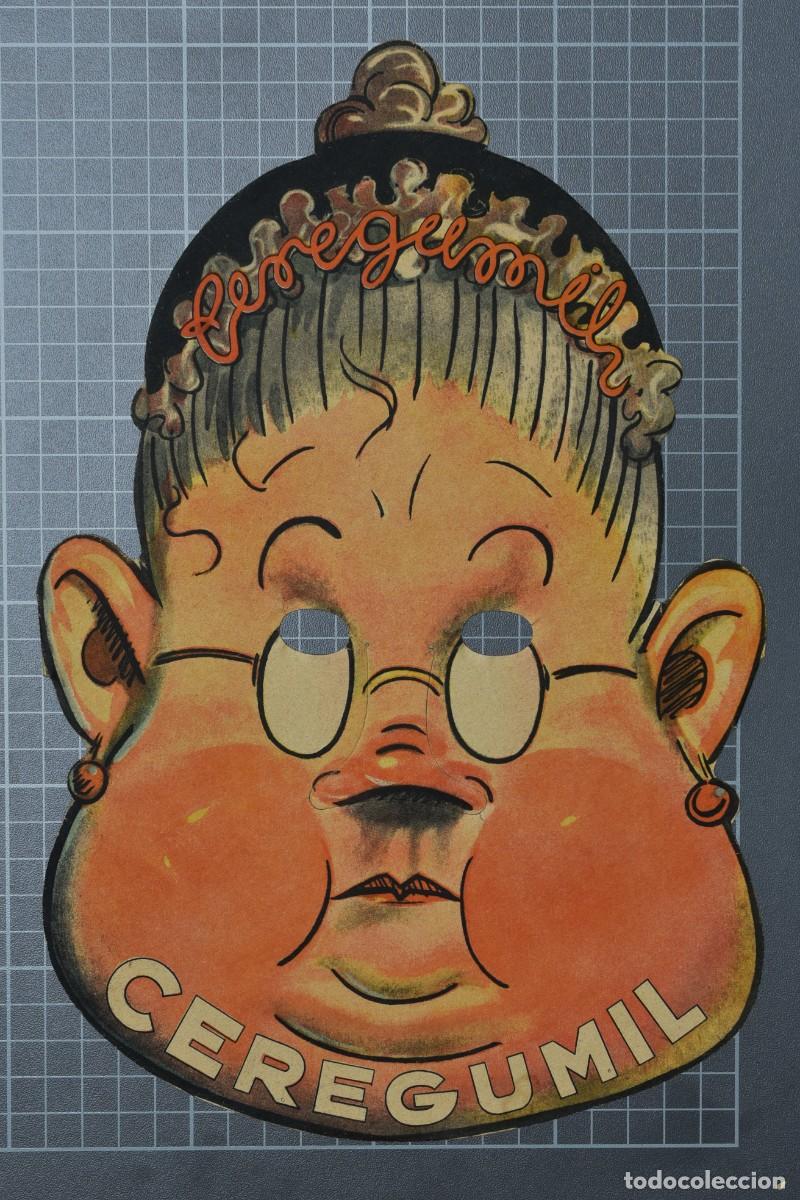 Cat&aacute;logos publicitarios: Careta publicit&aacute;ria de cart&oacute;n Ceregumil. 1933. Fern&aacute;ndez y Canivell. M&aacute;laga. 30 x 20 cm