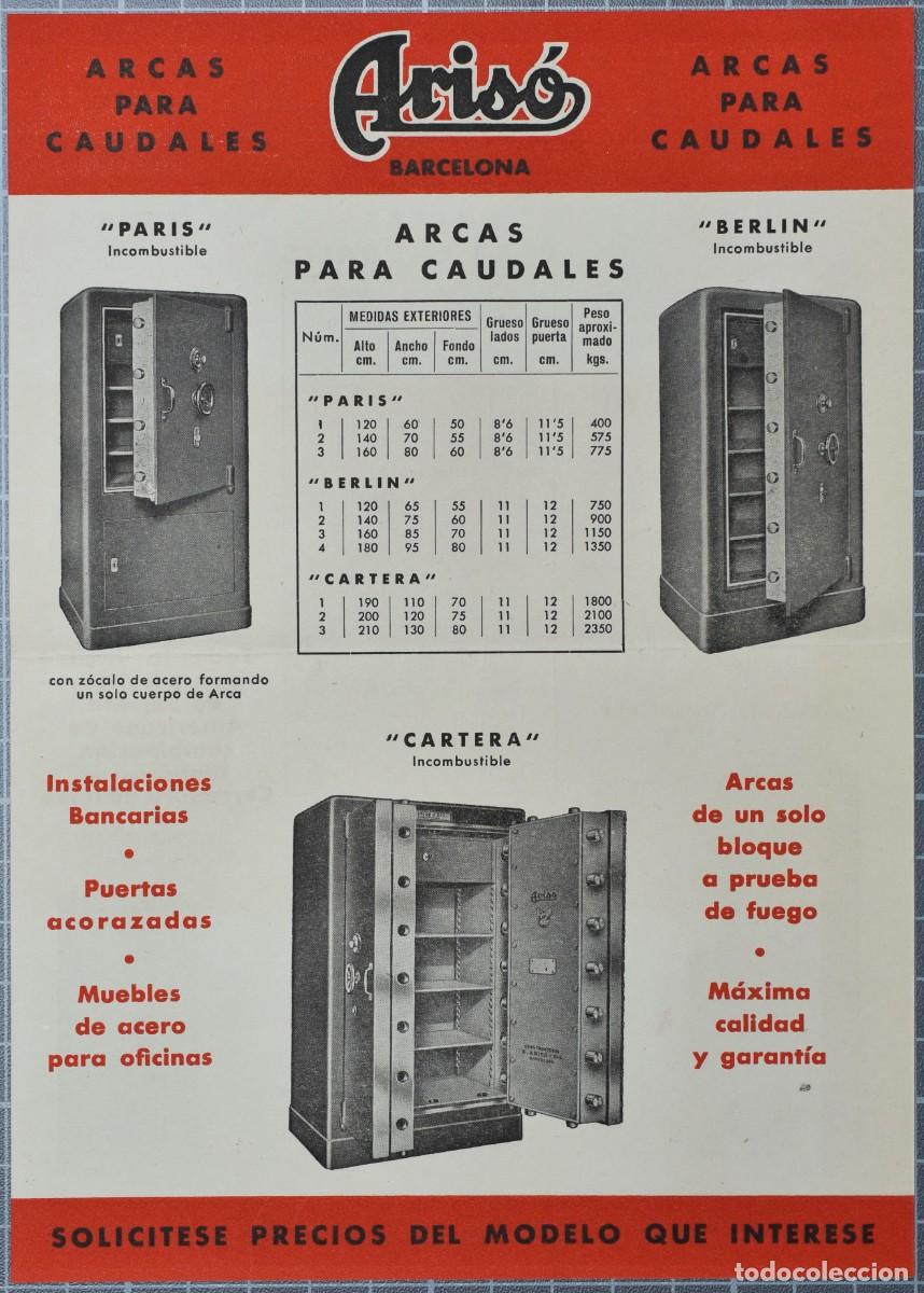 Cataloghi pubblicitari: Folleto publicitario Aris&oacute;, Barcelona. Arcas para Caudales. Puertas acorazadas. 21 x 15 cm.