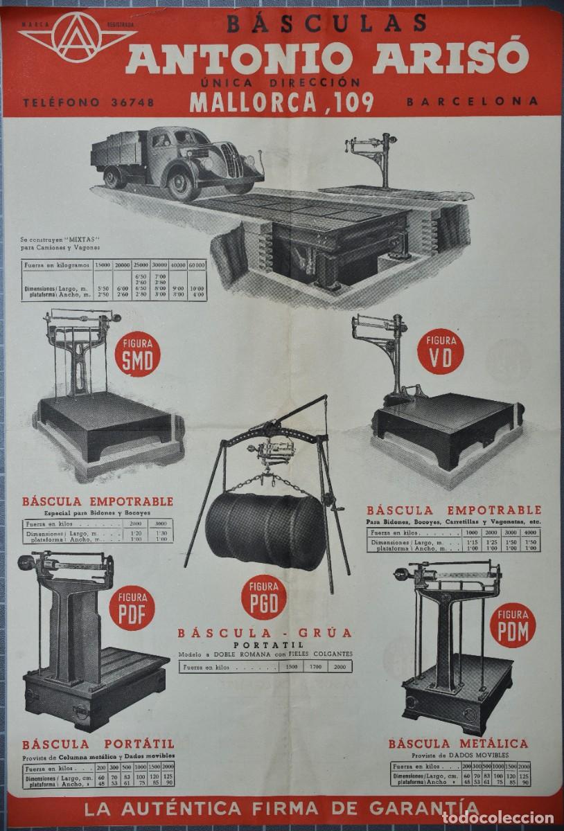 Cataloghi pubblicitari: Folleto publicitario Aris&oacute;, Barcelona. B&aacute;sculas para l&iacute;quidos, empotrables, gr&uacute;a... 31 x 21 cm.