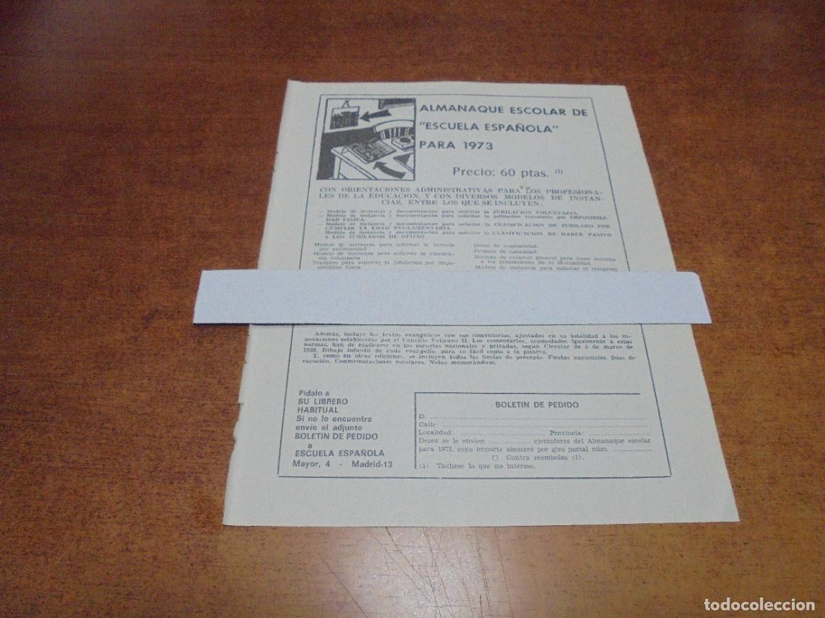 Cat&aacute;logos publicit&aacute;rios: PUBLICIDAD 1973: ALMANAQUE ESCOLAR DE ESCUELA ESPA&Ntilde;OLA PARA 1973