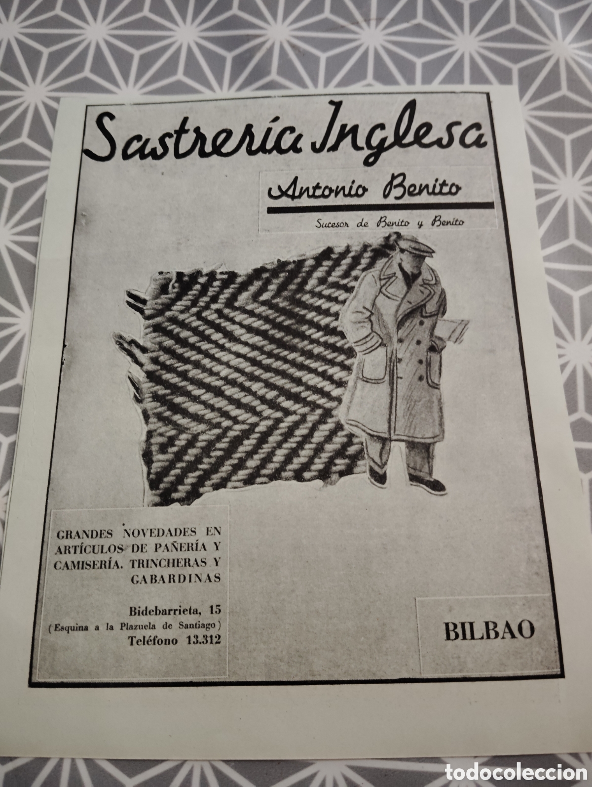 Cat&aacute;logos publicit&aacute;rios: SASTRER&Iacute;A INGLESA. ANTONIO BENITO. BILBAO. A&Ntilde;OS 40