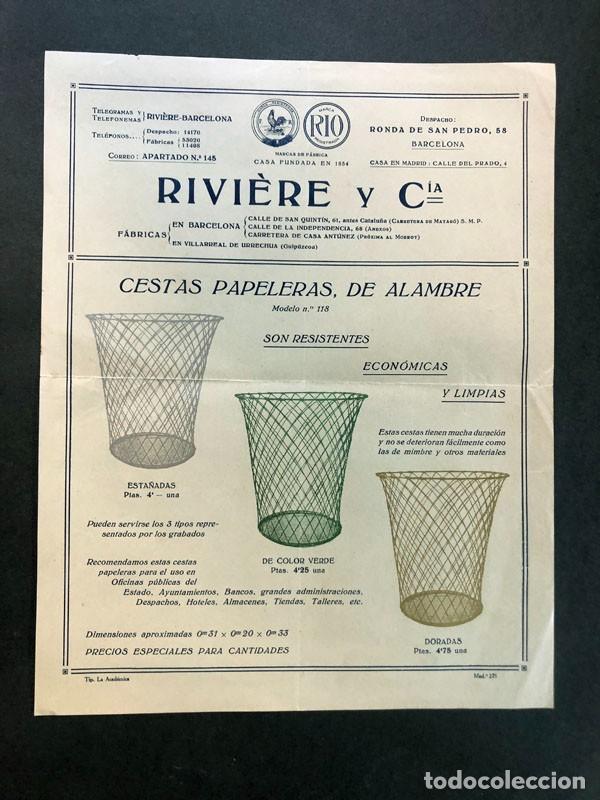 Werbekataloge: RIVIÈRE Y Cia. / CESTAS PAPELERAS DE ALAMBRE / BARCELONA AÑOS 20 / VILLARREAL DE URRECHUA