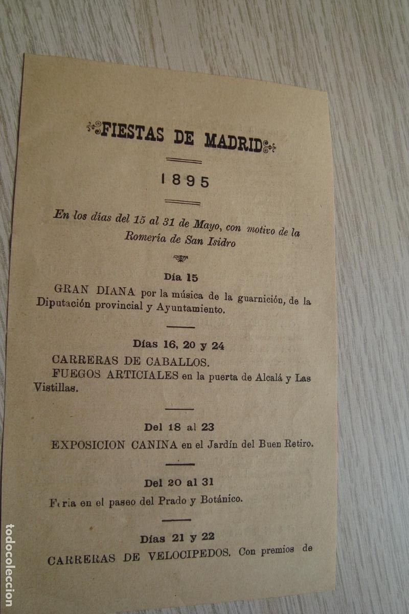 Cataloghi pubblicitari: ANTIGUO RECORTE PRENSA PROGRAMA FIESTAS DE MADRID 1895.